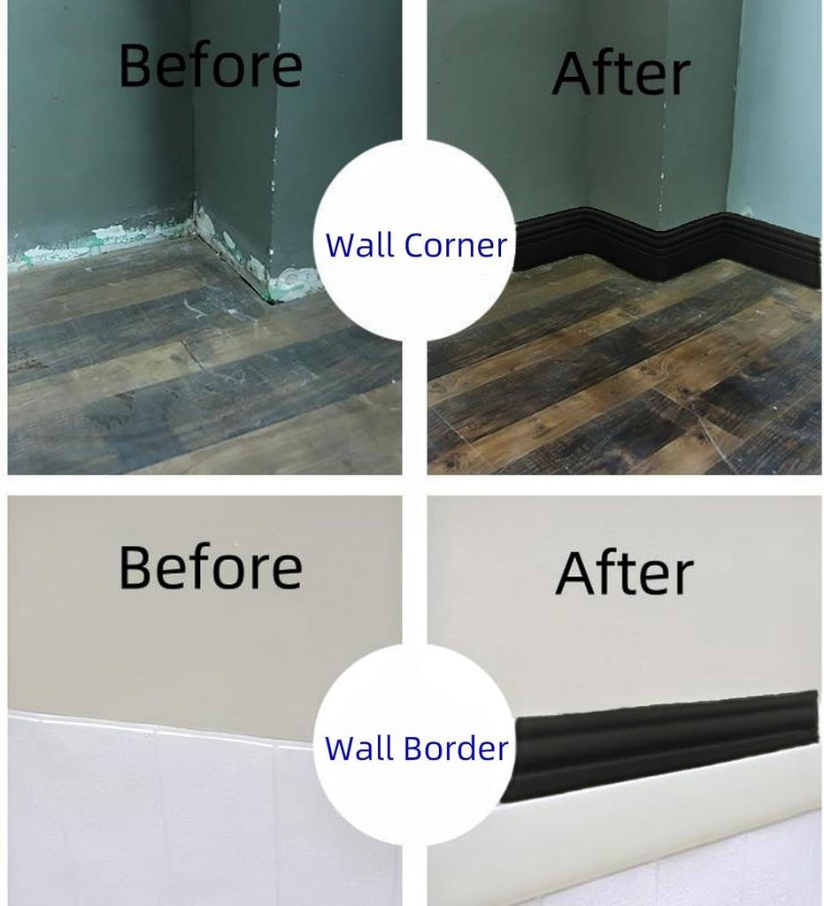 6.56Ft Flexible Wall Base Moulding Trim, Peel and Stick Rubber Baseboard Molding,4Inch Wide Flexible Molding Vinyl Wall Base Cove Base