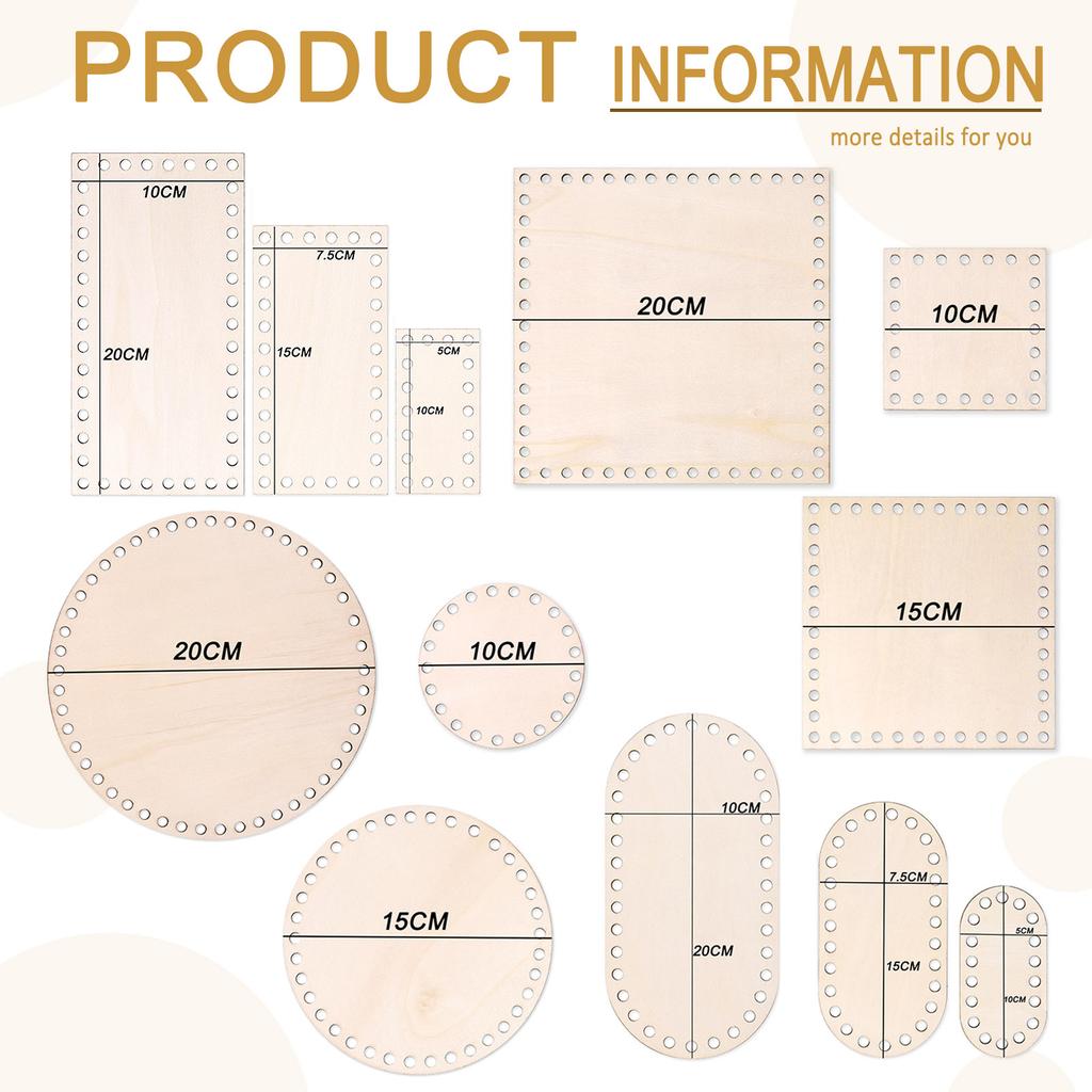 3pcs/Set DIY Basket Weaving Supplies Round Oval Solid Crochet Basket Wood Base Natural Wooden Basket Bottom For Craft Making