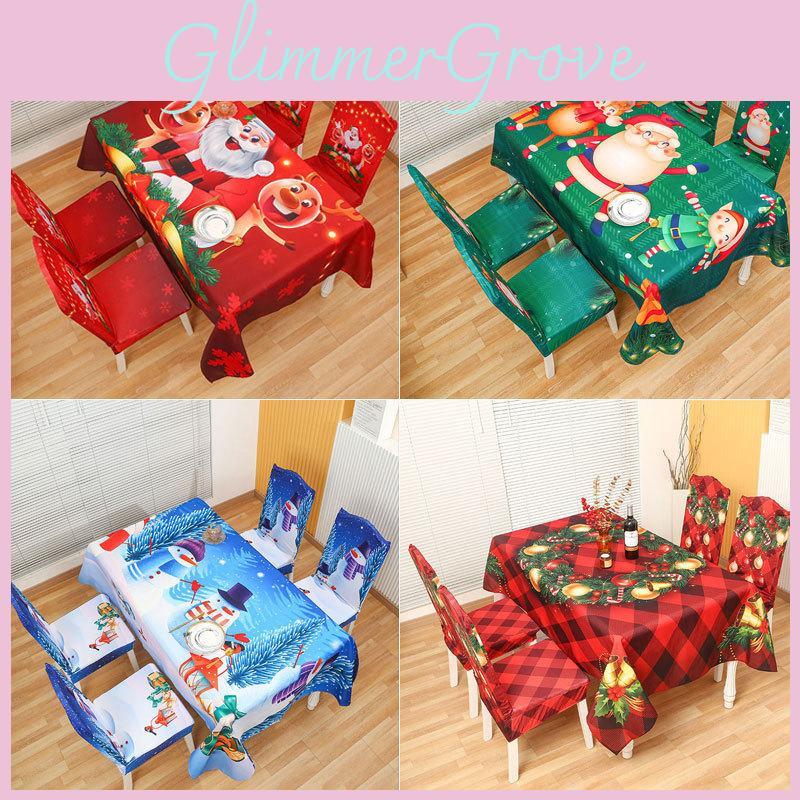 Santa Cartoon Christmas Claus Print Chair Covers Tablecloths Family Festivities