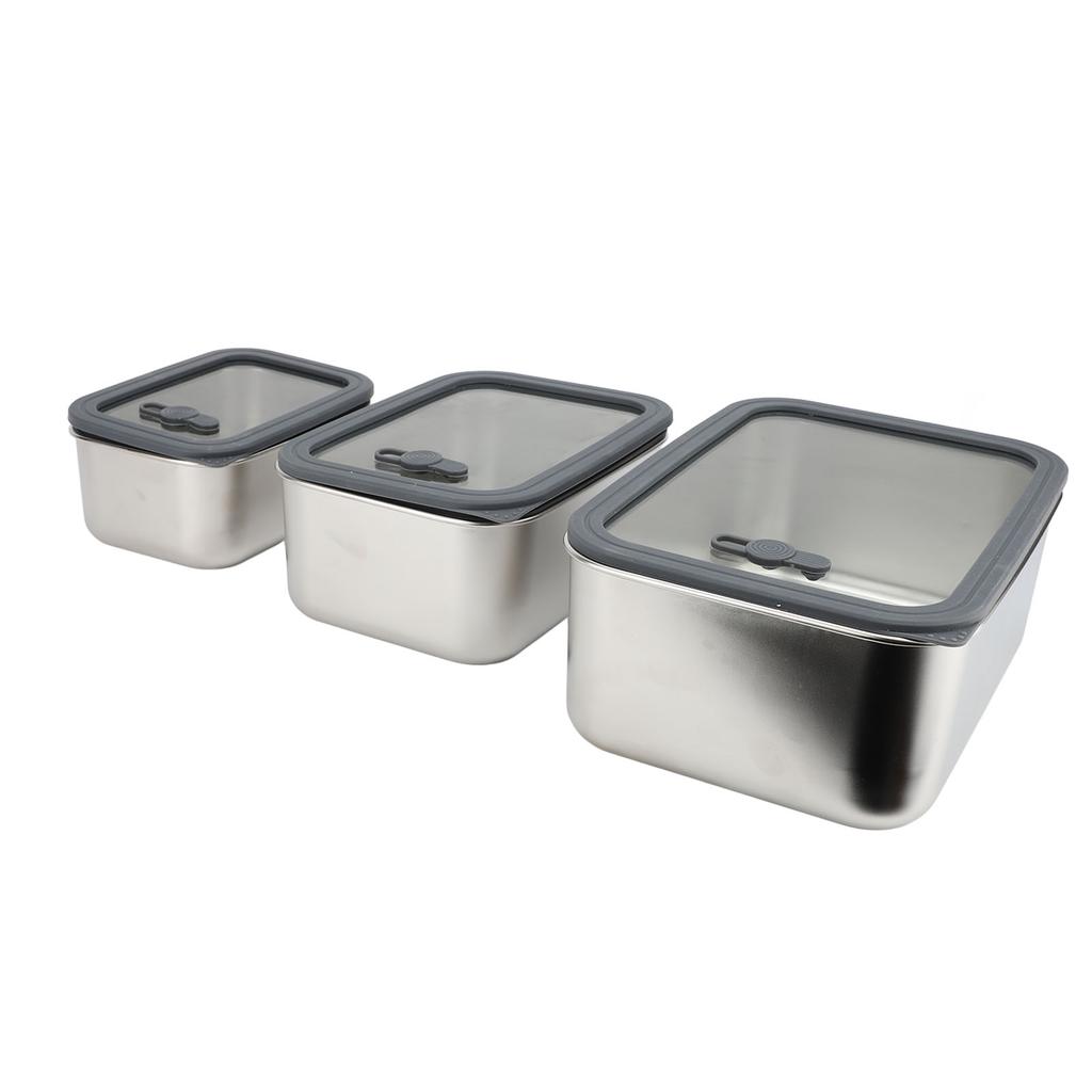 3PCS Food Storage Container Set 304 Stainless Steel Food Prep Container Lunch Box with Airtight Glas