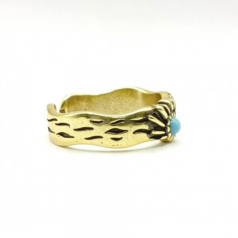 Adjustable Open Ring Men Women Copper Electroplated Antique Gold Geometric Design Lapis Lazuli Inspired Minimalist Fashion