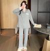 Spring Autumn Rest Pajamas for Women Korean Fashion Long Sleeve Tops and Pants Sleepwear Casual Lace Splicing Lapel Loungewear