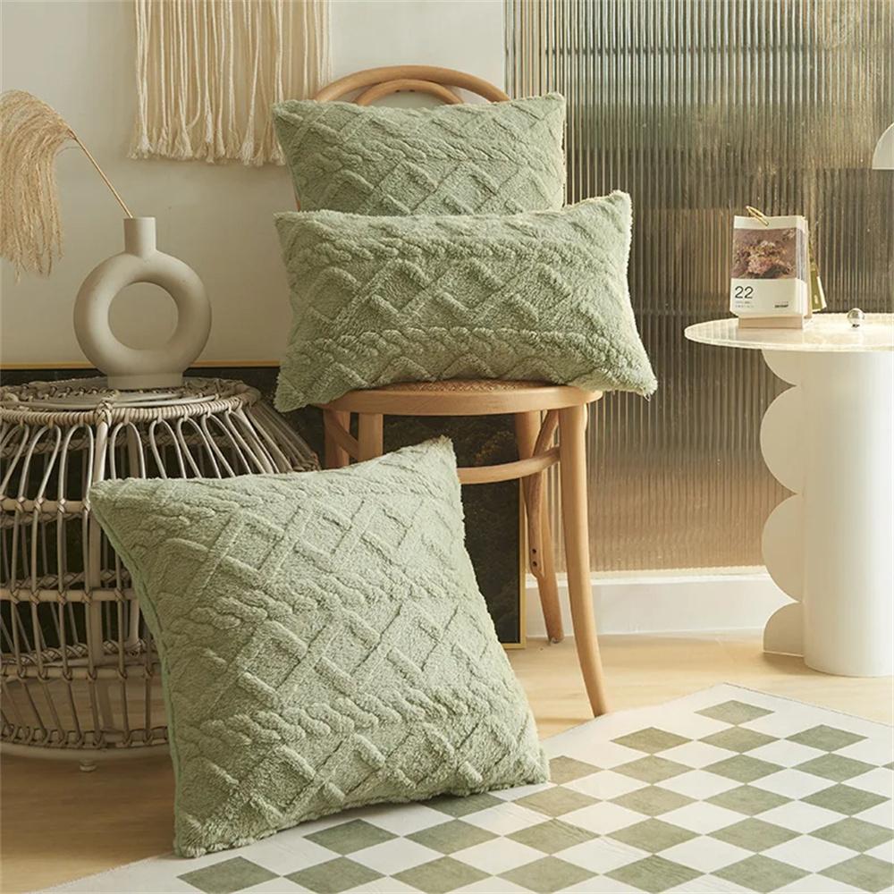 Olanly Vridstickad Plyschkuddfodral 45x45 Vintage Stickat Kuddfodral för Soffa Soffkudde Plyschkuddfodral 50x50cm