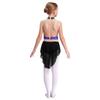 Girls Lyrical Dance Leotard Mock Neck Sleeveless Shiny Rhinestones Color Block Mesh Patchwork Overlay Skirt