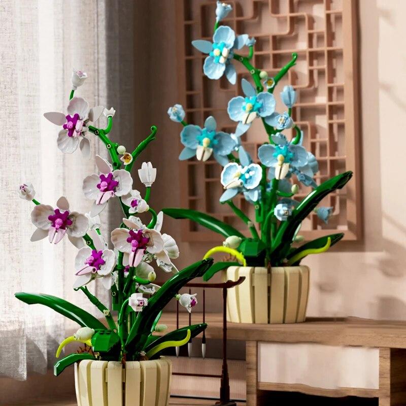 1192PCS Blocchi di costruzione di orchidee Orchidea Fiori eterni Bouquet Modello Mattoni Decorazione del desktop Ornamenti Giocattoli per bambini Regali di festa