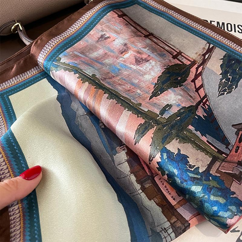 100% Nature Real Silk Square Scarf Women Female Hair Foualrd Scarves Neckerchief Bandana Fashion 2024 Neck Ties for Office Lady