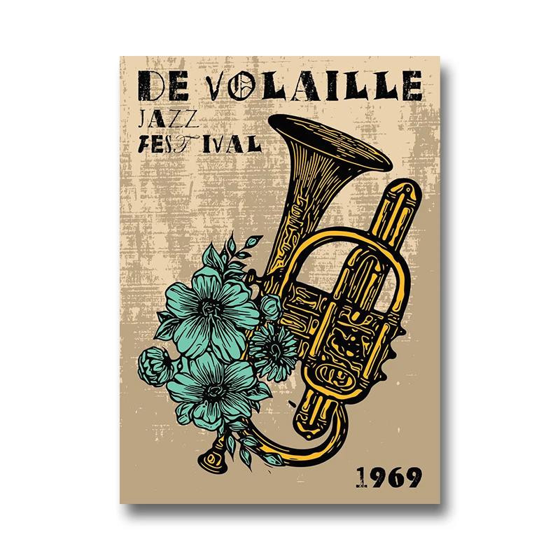 Vintage Jazz Festival Canvas Paintings Retro Jazz Club Poster and Print Wall Art Picture for Living Room Cuadros Home Decoration