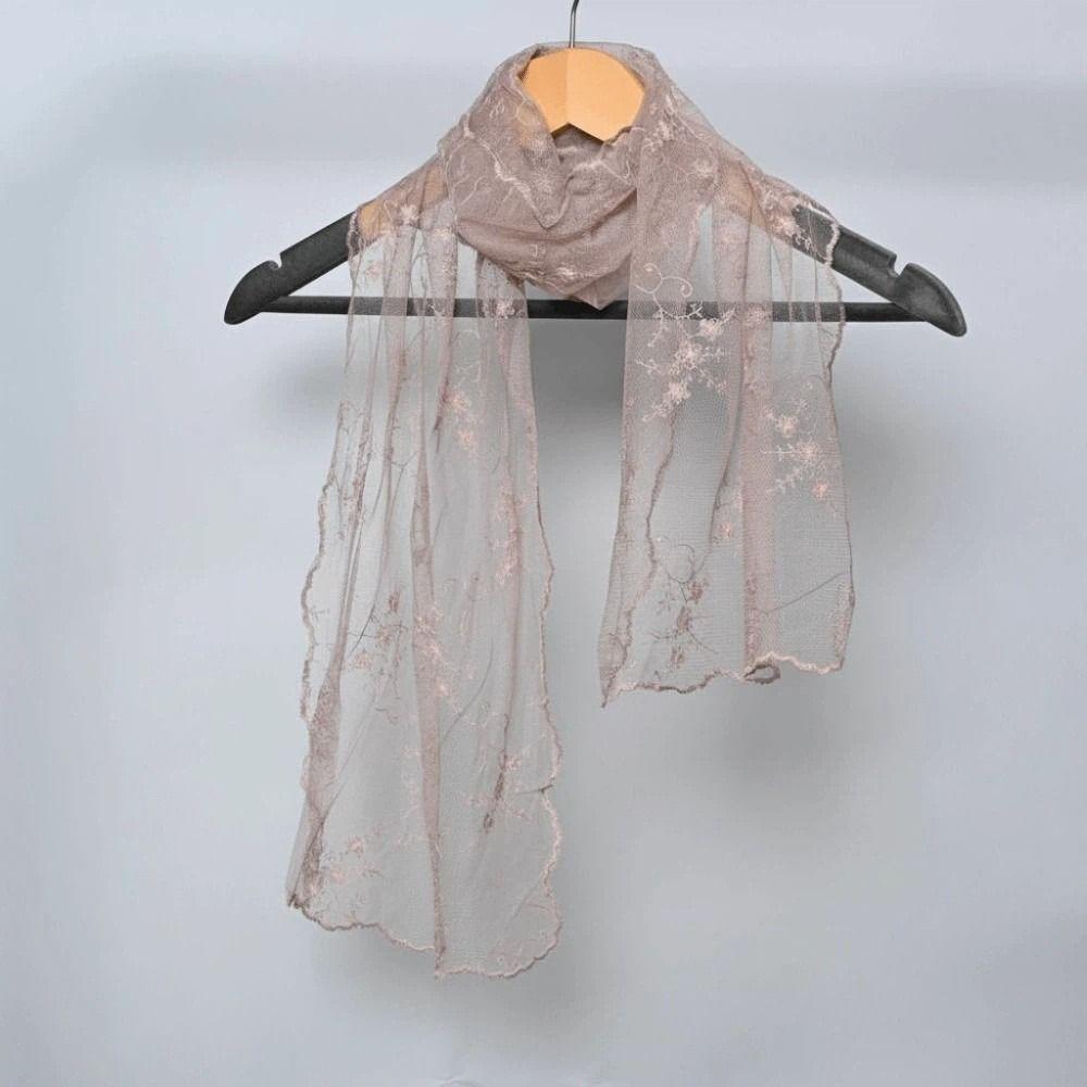 Polyester Embroidered Flower Shawl Breathable Long Hijab Scarf Fashion Lace Thin Headscarf Summer