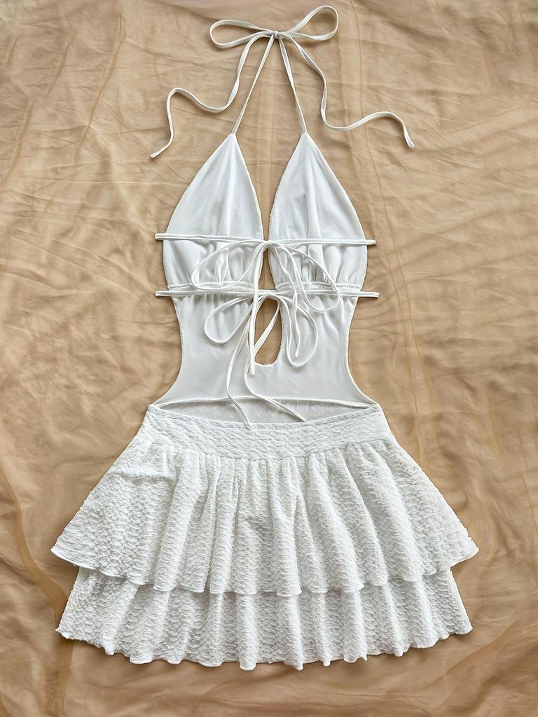 2024 Summer European and American Style Women's Sexy Lace Hollow-Out Short Dress