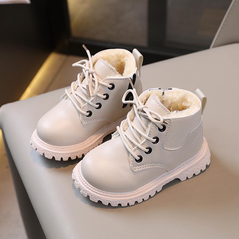 Children's Velvet-Lined British Style Short Boots with Side Zipper - Boys' and Girls' Autumn/Winter Fashion Martin Boots