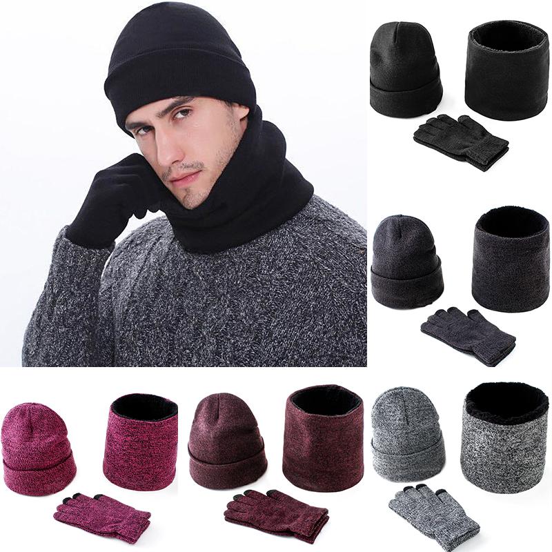 

Мужской согревающий шарф, комплект из 3 предметов, шапка, перчатки, шарф, костюм, вязаный мягкий однотонный повседневный зимний костюм