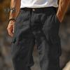 Men's Casual Straight Trousers Solid Color Streetwear Pants Loose Fit Beach Style Pants with Multiple Pockets for Fitness Travel Daily Wear