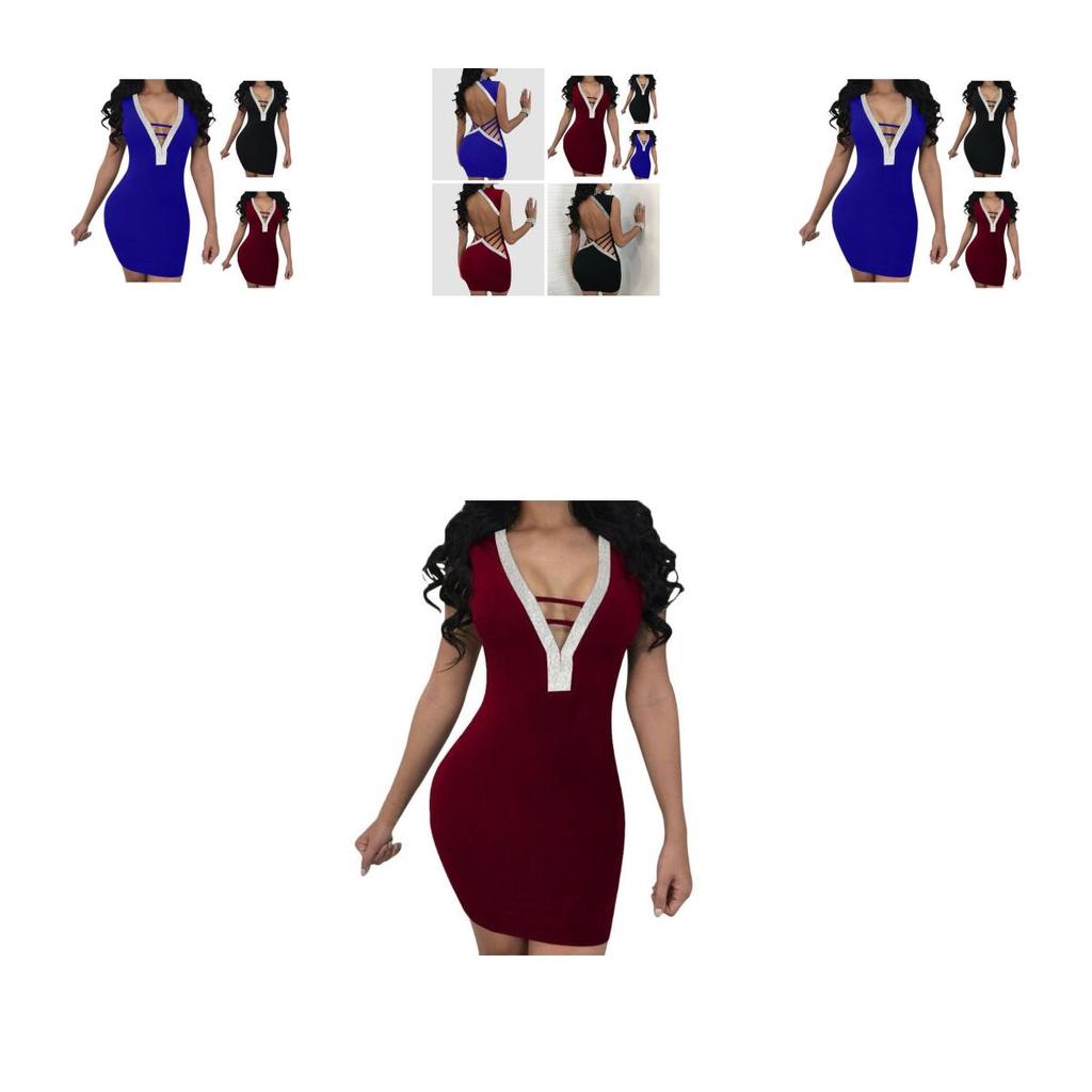 Stunning Women Sexy Deep V Rhinestone Backless Mini Dress For Special Events
