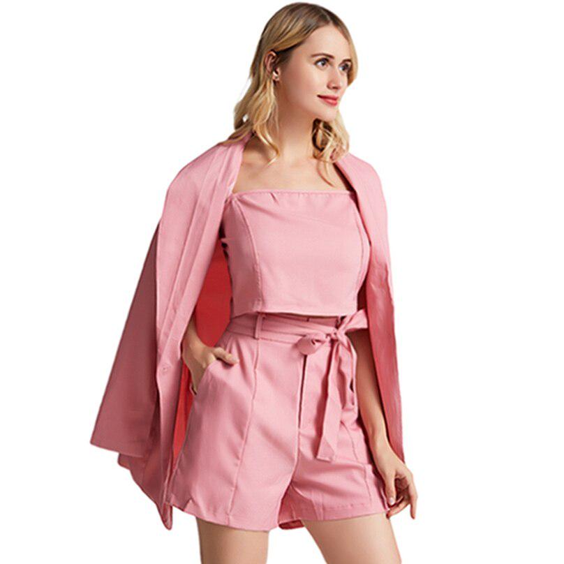 Módní dámský třídílný štíhlý temperamentní oblek Pure Color