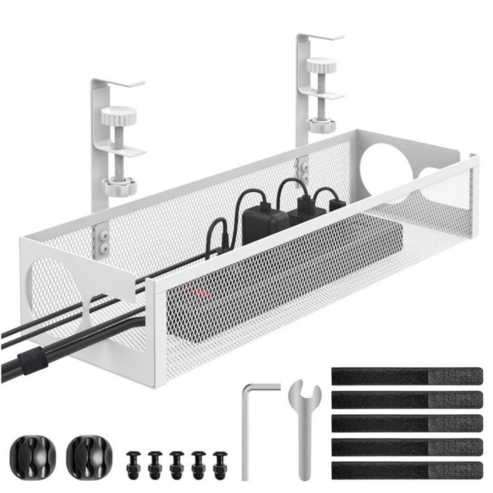 

No Drilling Under Desk Wire Management Tray Carbon Steel Power Strip Cord Holder PC Router