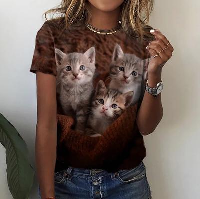Mode frauen T-shirt Kätzchen Kawaii Gedruckt Tops T Shirt Für Mädchen Oansatz Kurzarm Shirt Lose Weibliche Kleidung Damen tees