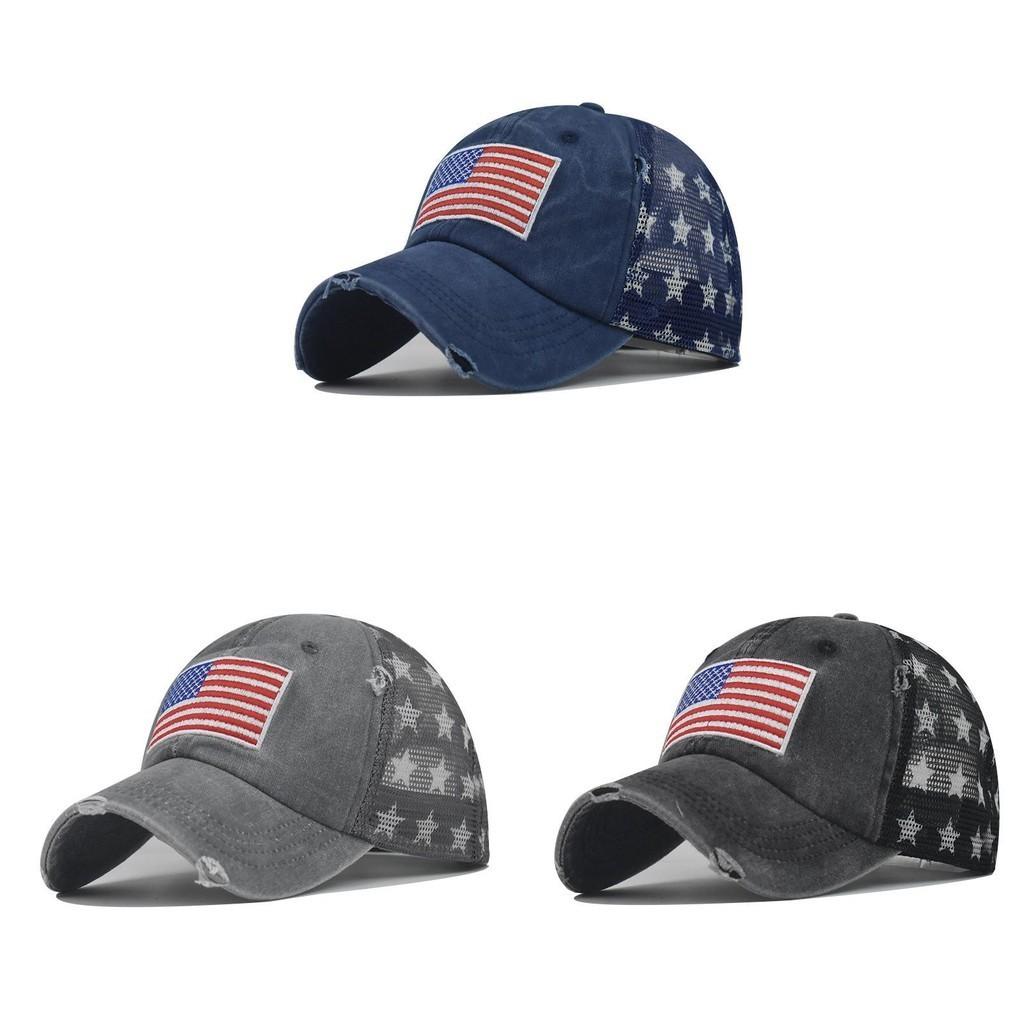 Cap Cotton Pure Washed Holes Five Pointed Star American Summer Flag
