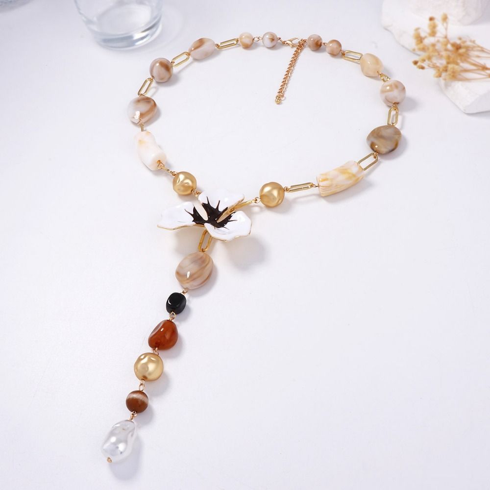 Charm Y Shape Necklace Colorful Beads Bohemian Collarbone Chain Fashion Beach Choker Beach