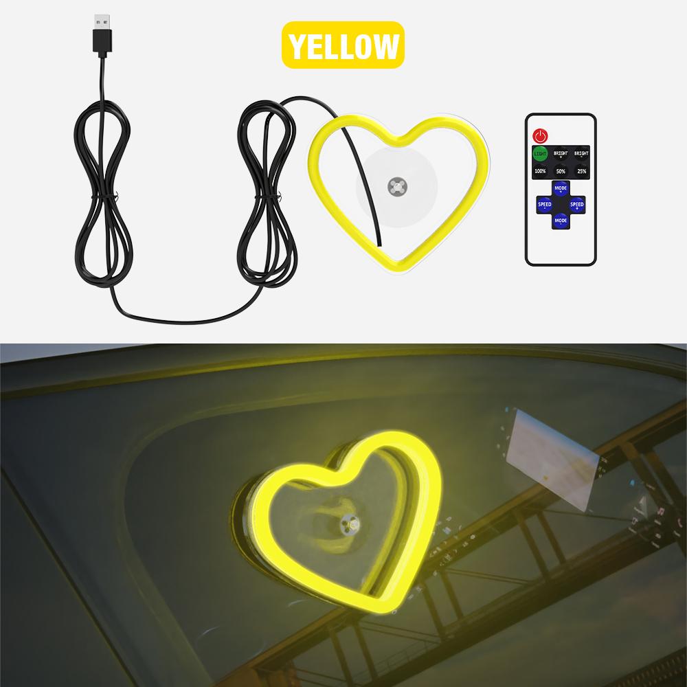 Car LED Glass Window Lights Interior Decoration Lights Glowing Heart Atmosphere Light USB Wiring Car Modification Neon Lamp