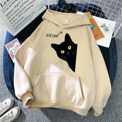 Meow Black Cat Unisex Hooded Fashion Loose Sweatshirts Unisex Thicken Prints High Quality Pullover Street Warm Sportswear Clothes