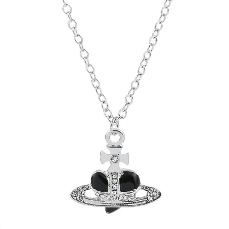 1 Pcs Classic Vintage Style Saturn Drop Color Paint Inlaid With Diamonds Ladies Fashion Necklace