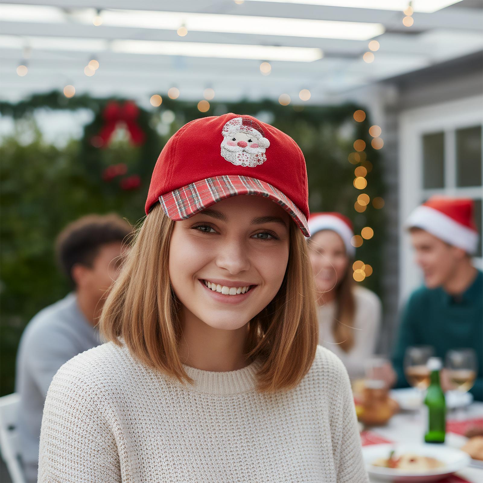 Baseball Santa Hat Breathable Curved Brim Headgear Christmas Hat For Men For Child Adult Friends Men Women Outdoor Activity rosso