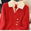 Autumn Spring Design Splicing Slim Women Knitted Cardigan Sweater Jacket Fashion Fake Two Items Loose Ladies Top