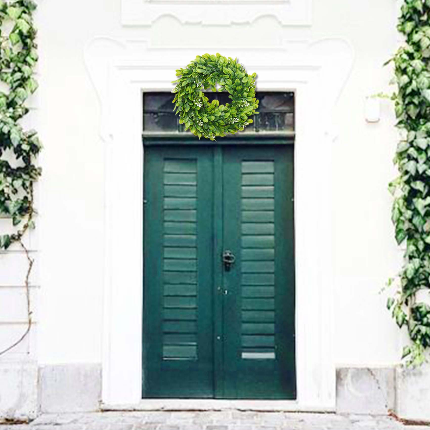 

M-Modern-2 шт. Искусственный венок из самшита, венок с искусственными зелеными листьями, венок для подвешивания на входную дверь, декорация, 10 дюймов зелёный