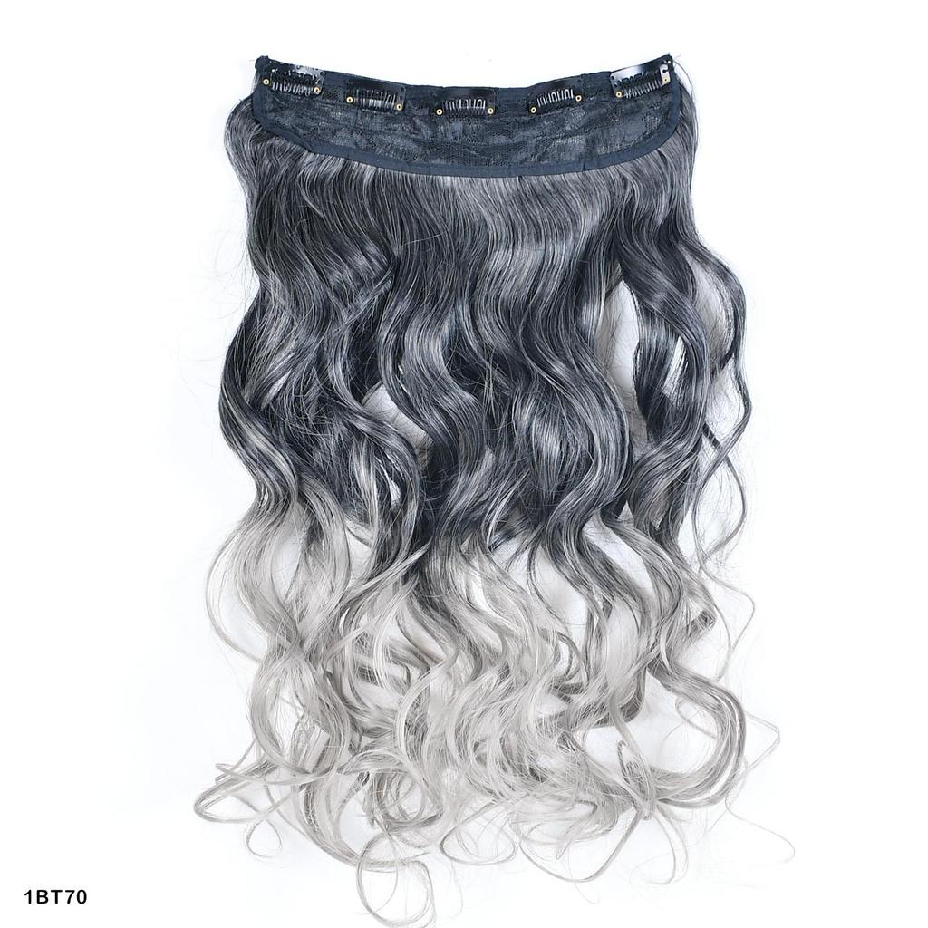 Clip In Hair Extensions For Women One Piece 5Clips Straight&Wavy Hair Black Gray Ombre Color Cosplay Hairpieces