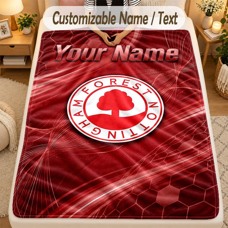 Flannel BlanketNottingham Forest FC Custom Name Text Personalized Soft Warm Throw Blanket Home Decor Gift