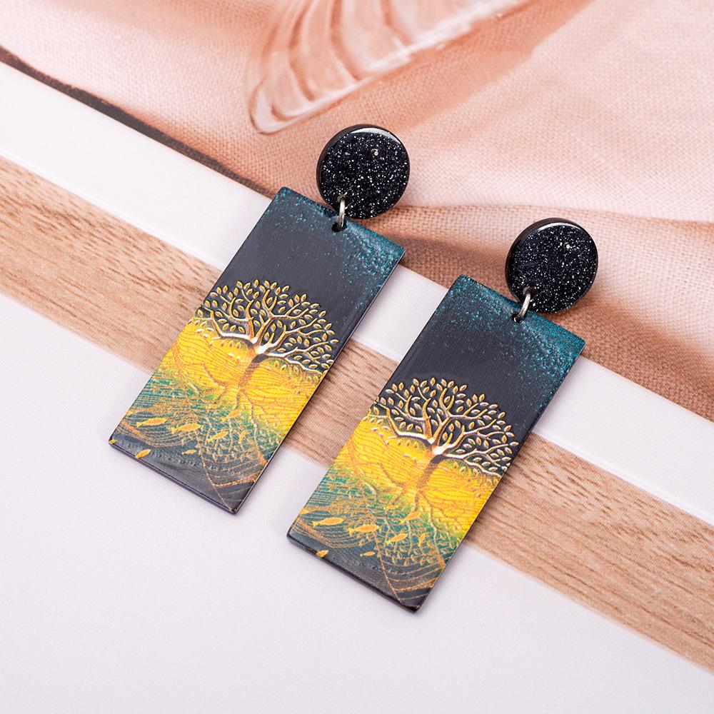 

Women s Gold Tree of Life 3D Print Acrylic Earrings - New Style