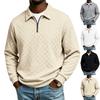 Men’s Autumn/Winter Business-Casual Versatile Checked Half-Zip Stand-Up Collar Fleece-Lined Sweatshirt