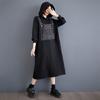 Long Sleeve Oversized Black Hooded Vintage Patchwork for Women Casual Loose Spring Autumn Sweatshirt Dress