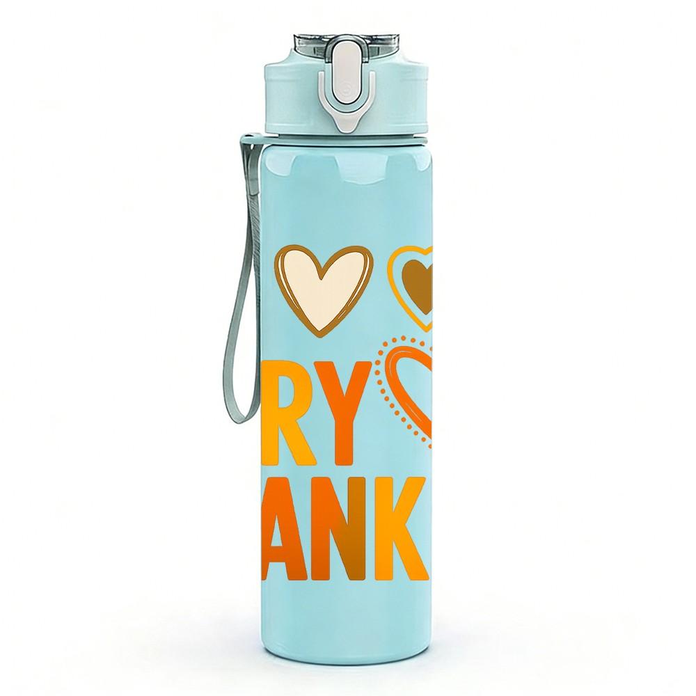 1PC So Very Thankful Heart Text 750ml Color Plastic Sports Water Bottle Leakproof Flip Straw Lid Suitable for Sports Office Home Use