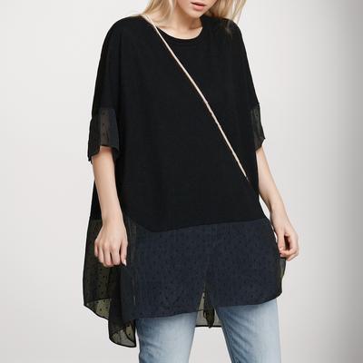 DIMANAF 2021 Plus Size Vrouwen T-shirt Mode Vrouwelijke Zomer Patchwork Oversize Kant O-hals Katoen Losse Korte Mouw Tops & Tees