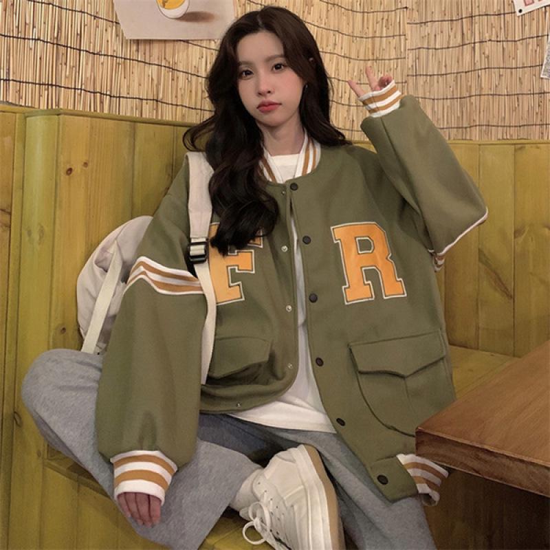 2023 American Baseball Embroidered Jacket: Women's Versatile Loose-Fit Spring/Autumn Outerwear