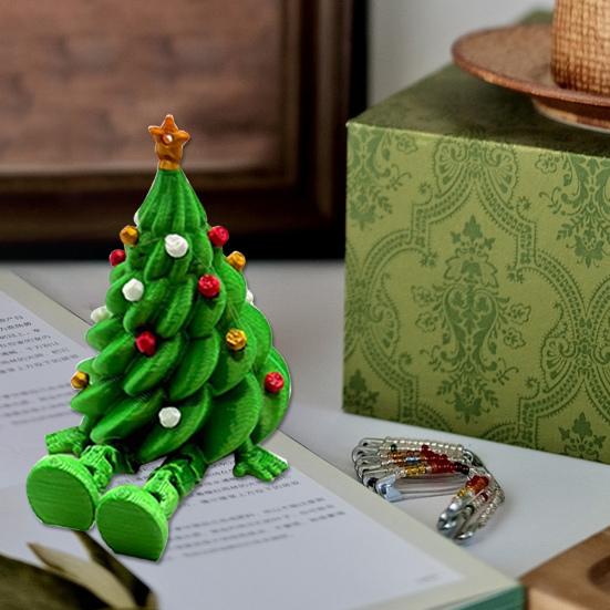 Articulated Christmas Tree Shelf Sitter 3D Printed Christmas Tree Desktop Figurine with Movable Joints Cute Holiday Desk Decor for Room Office