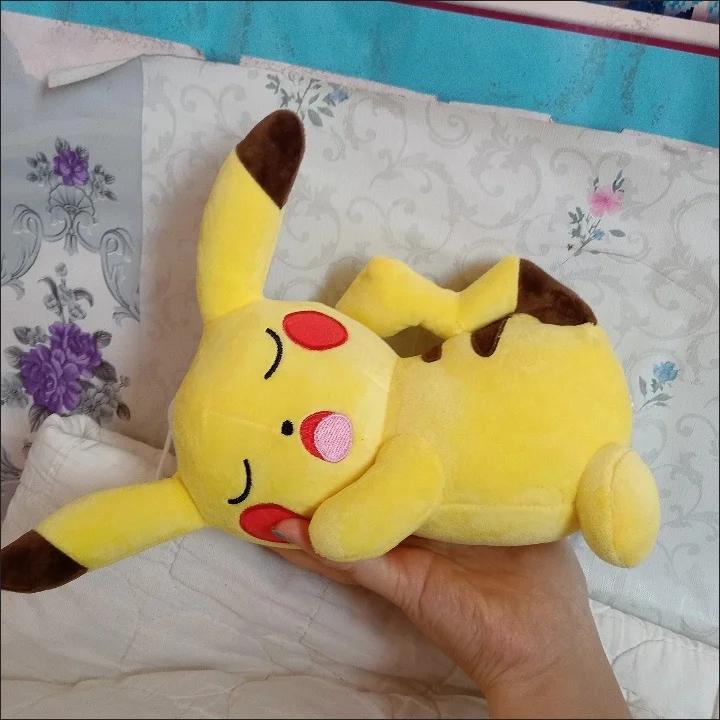 25cm Soft Pikachu Stuffed Toy Sleeping Lying Pose Electric Type Cuddly Plush Doll for Bedroom Ornament Fans Gift Collection