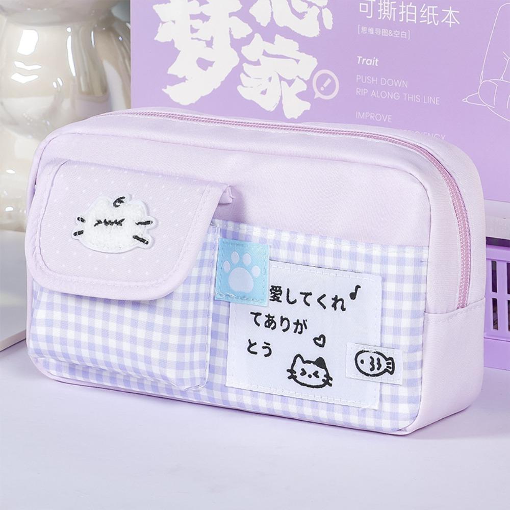 Cute Kitten Pencil Case Color-blocking Stationery Pouch Multi-functional Pen Bag  School Supplies