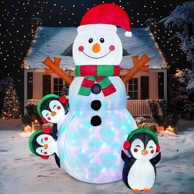 JOYFY Decoración Inflable de Muñeco de Nieve de Navidad de 1.8 Metros con LEDs Multicolor Integrados Muñeco de Nieve Pingüino Inflables para Navidad