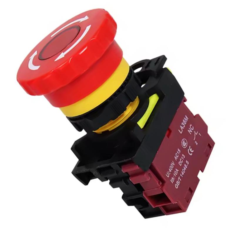 B97A-Emergency Stop Switch 22Mm LA36M 1NC Red Mushroom Head Push Button Lockable E-Stop Switches On Off Vaneaims