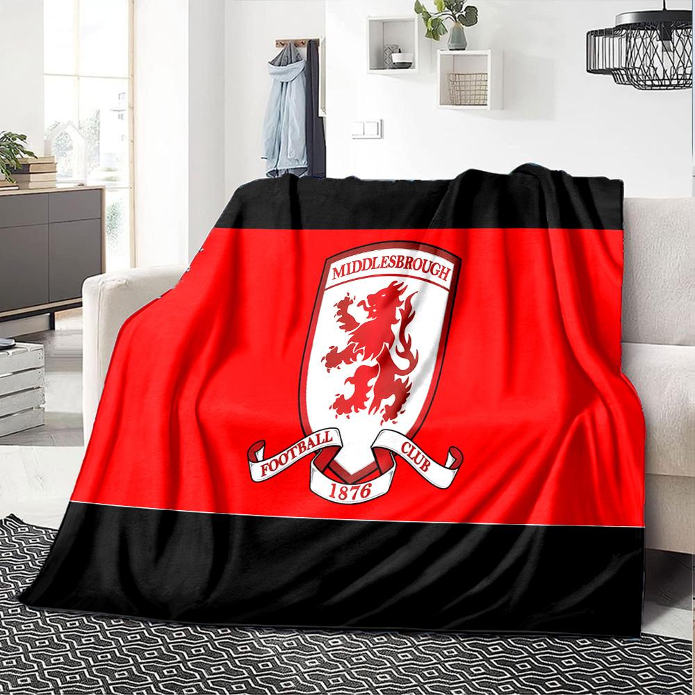 Football Club Middlesbrough Flannel Blanket, Soft Polyester, Modern Design, All-Season for Camping, Travel, Gifts for Holidays or Birthdays