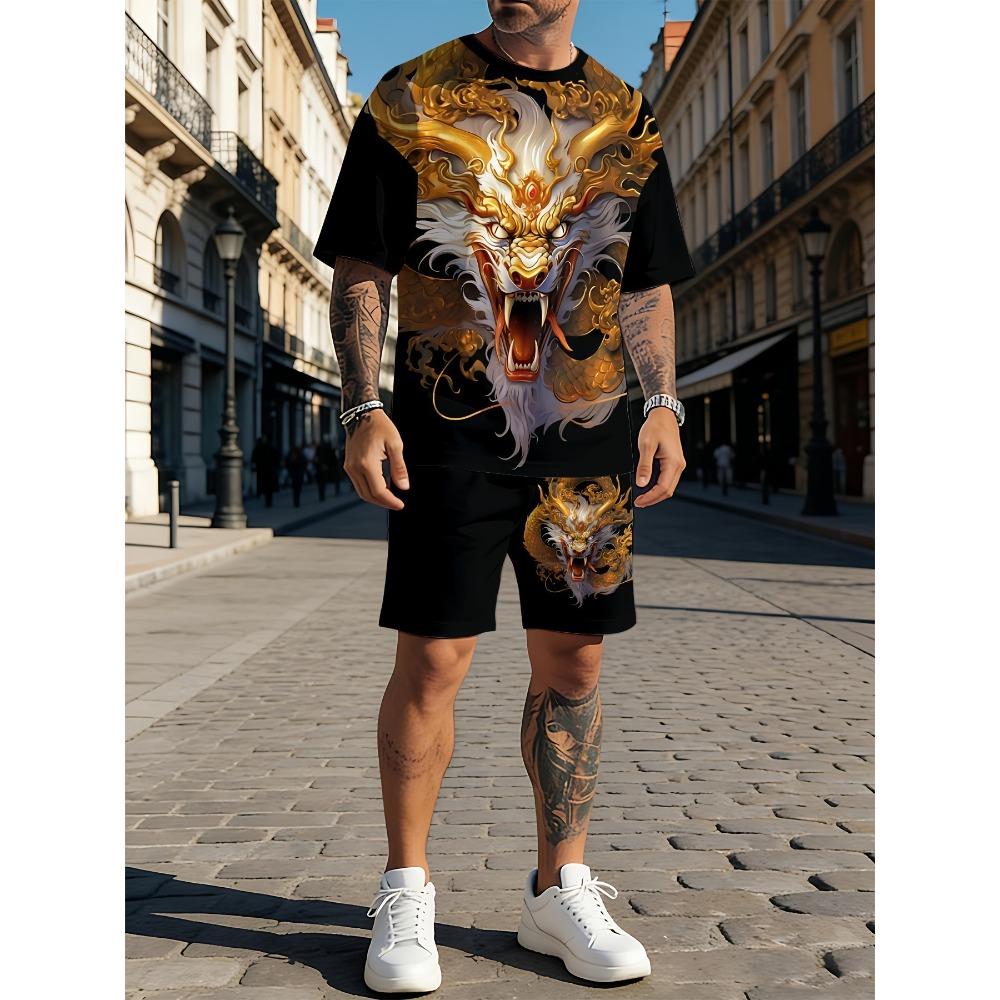 Sommer Mode Herren Personalisierte Lustige Tiere 3D Druck Zweiteiliges Set Modisch Bequem Atmungsaktiv Locker Große Größen Sportbekleidung