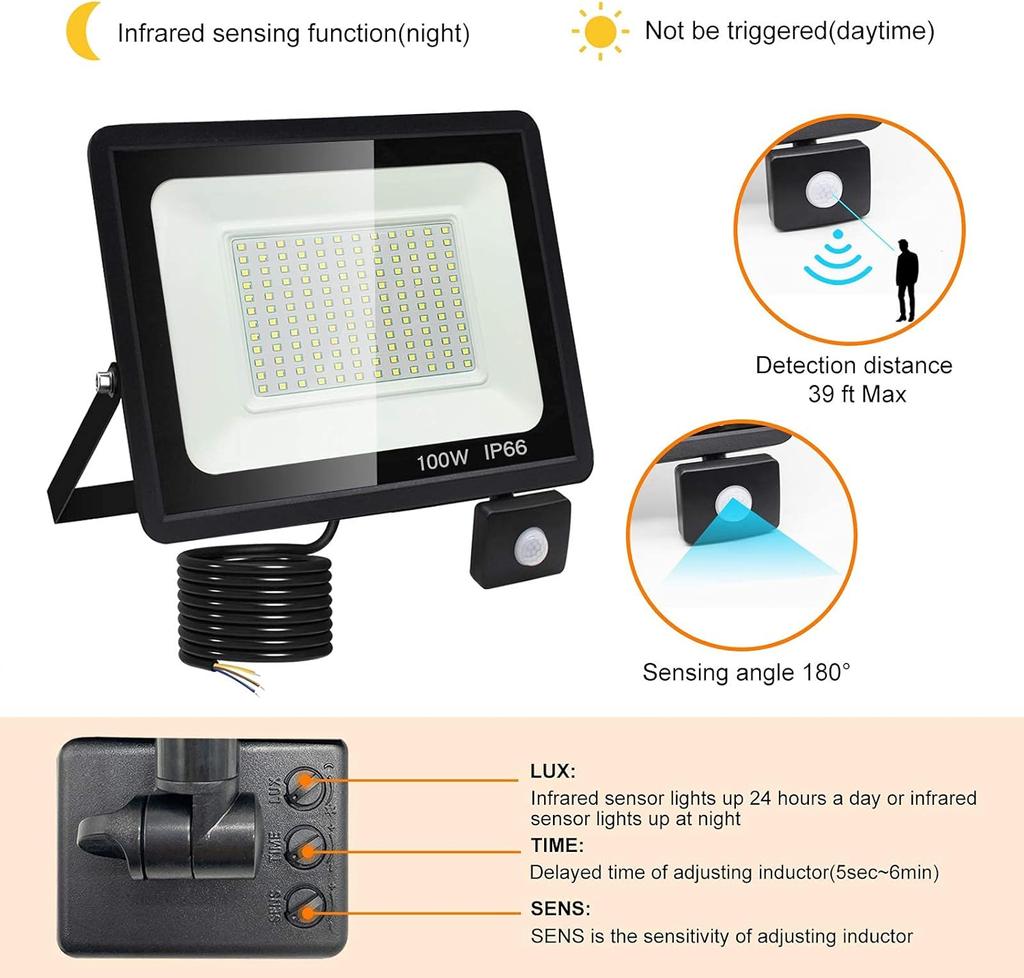 LED PIR Motion Sensor Floodlight for Outdoors Wall 220V White 100W Waterproof Lamps Garden LED Outdoor Spotlight