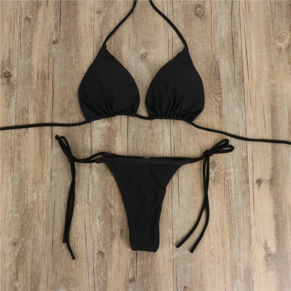 Sexy Bikini Women Split Swimsuit Push-Up Bra Bikini Set 2 Piece Solid Swimwear Bathing Suit Swimming Suits Removable Chest Pad