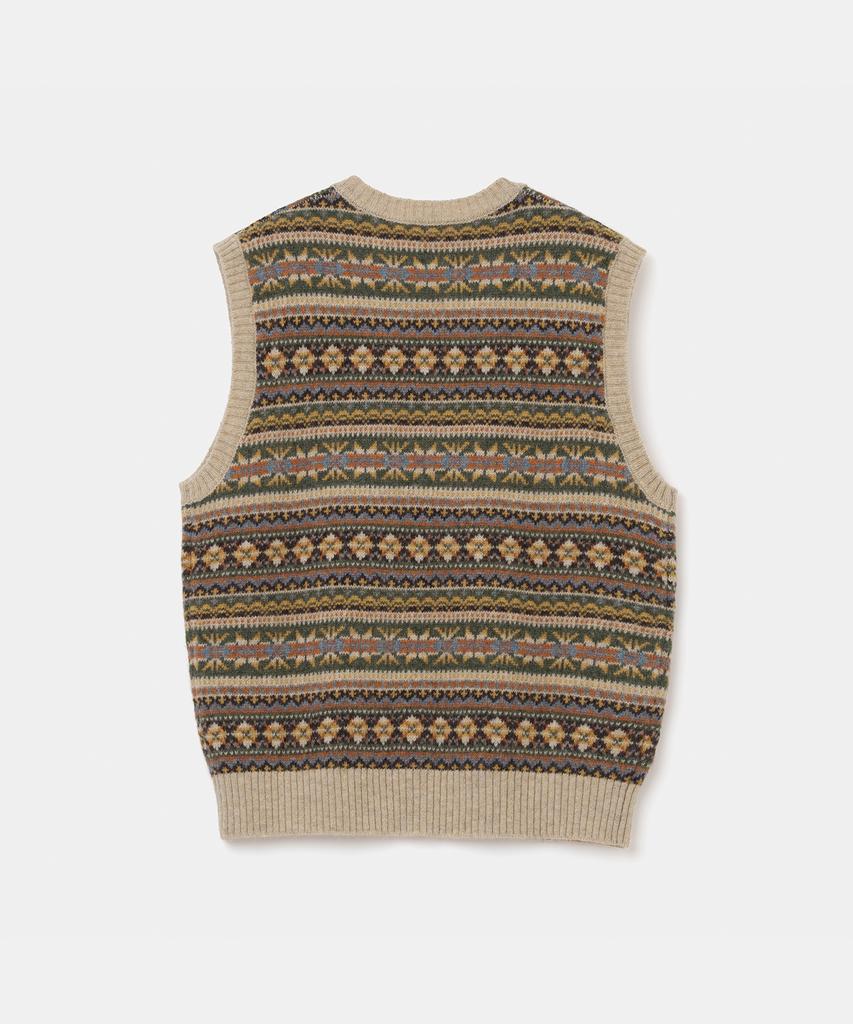 UNIFORM BRIDGE Fair Isle Knit Vest Beige