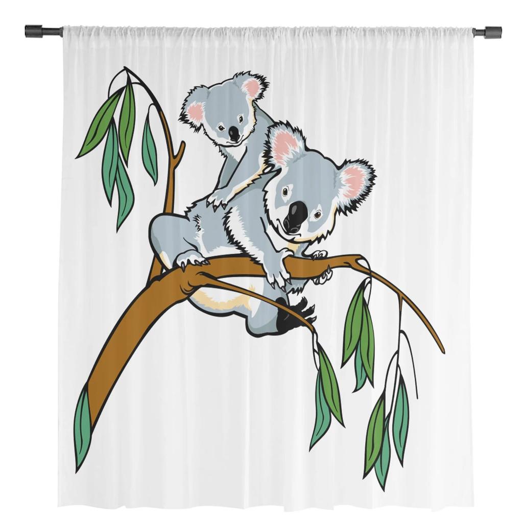 Tecknad Koala Lyxiga Tyll Gardiner Modernt Vardagsrum Kök Chiffong Gardin Sovrum Skir Valance Gardin