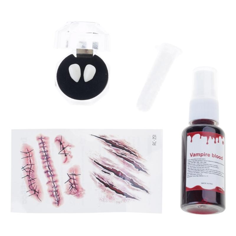 Realistic Vampires False Teeth Set With Blood Effect And Safe Dental Cosplay For Halloween Costume Accessories
