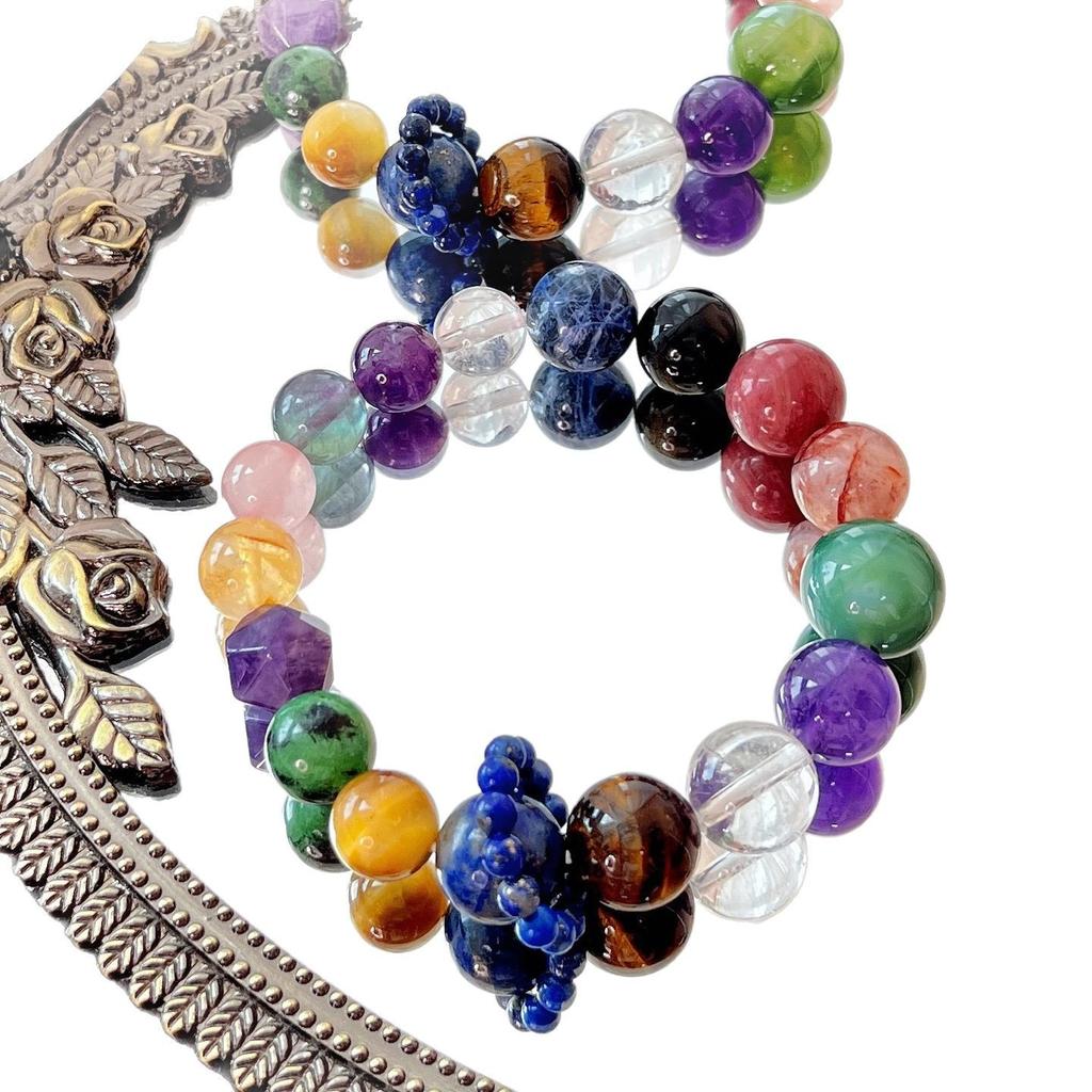 Natural Tiger'S Eye Stone Amethyst White Crystal Lapis Lazuli Red Gum Flower Powder Crystal Citrine Duobao Bracelet Bracelet.