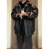Men's High-End Black Leather Motorcycle Jacket, Perfect for Spring & Autumn, Handsome Loose-Fit Short Baseball Style.